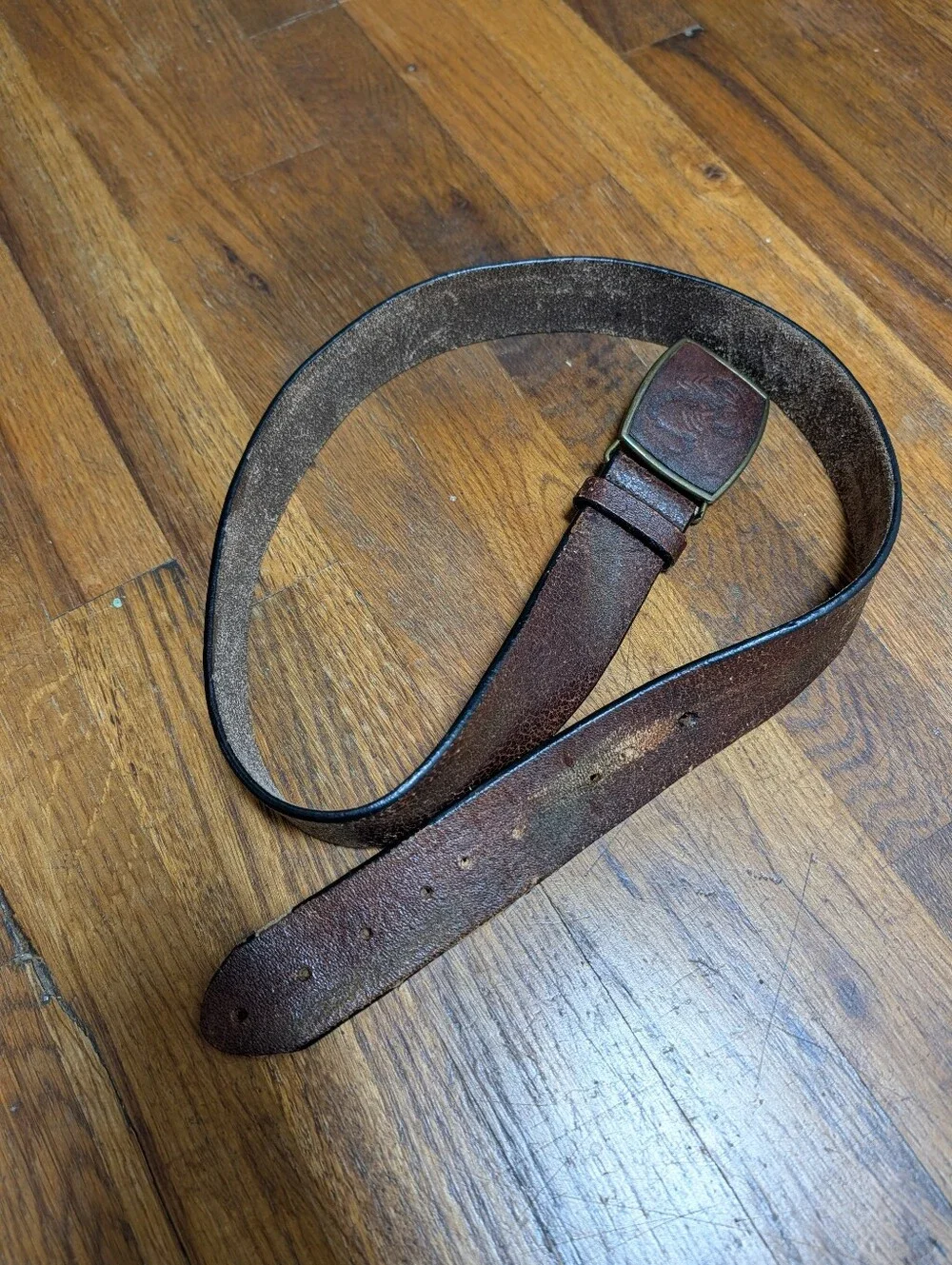 Vtg Men's Brown Size 42/44 Dress Belt, Adjustable Solid with Scorpion Buckle